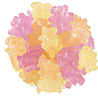 お花のイメージに合わせた配色で、お色によってフルーツのフレーバーが入っております。濃ピンク（ストロベリー）淡黄（パイン）淡橙（オレンジ）